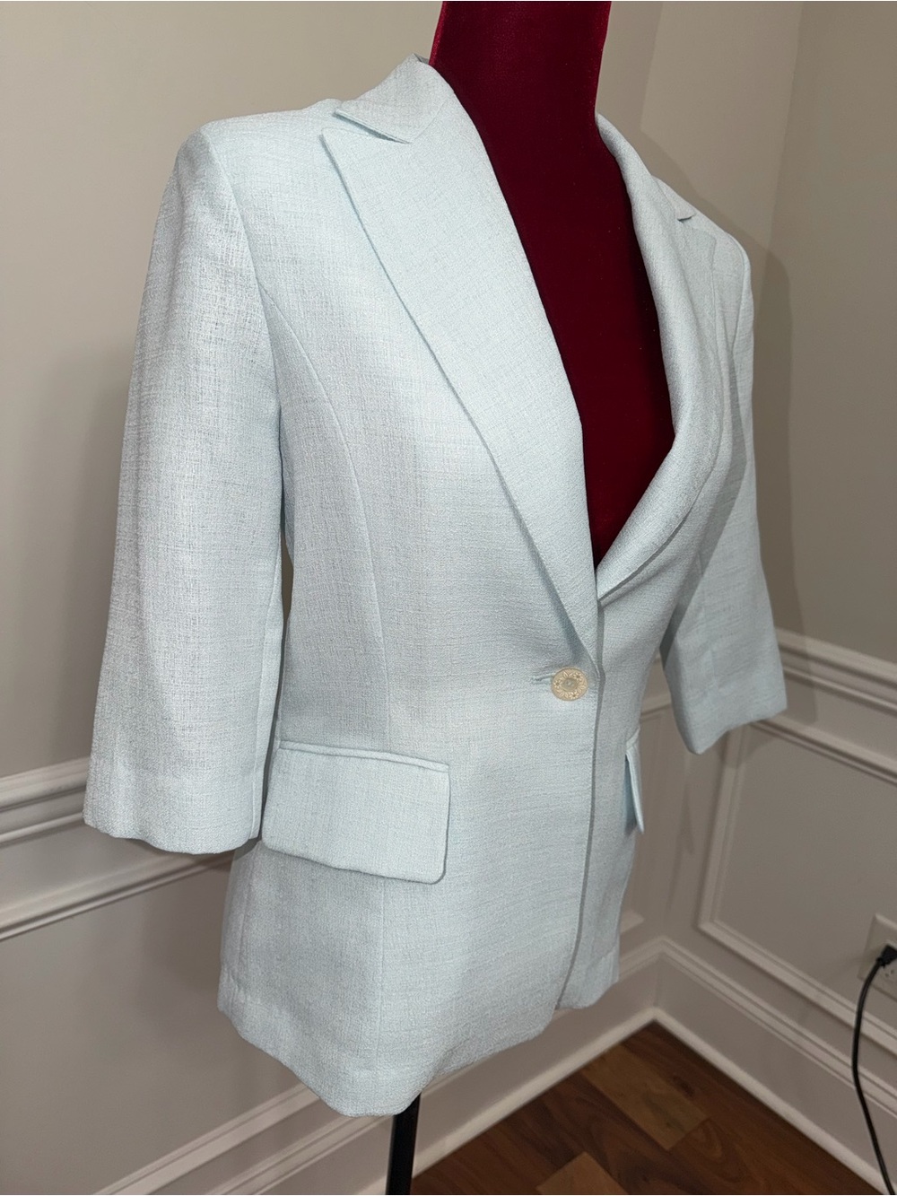 Vintage Korean Wool Blend Pant‎ Suit Light Blue Pastel 2pc Set Blazer & Trousers - Picture 2 of 16